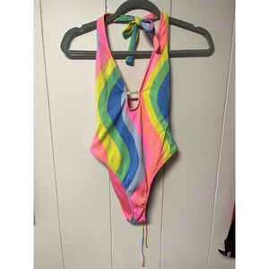 New Hurley Soft Waves Cheeky One Piece Sky Multicolor Juniors Womens Small